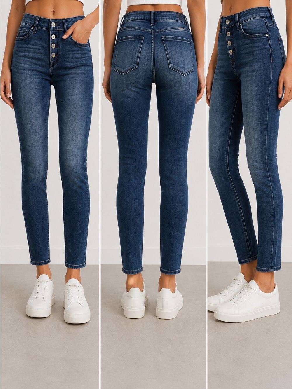 363. KanCan Dark Blue High-Rise Button-Fly Skinny Jeans